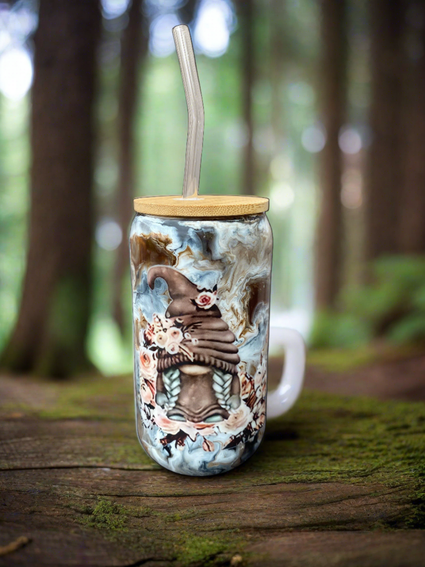 Custom Painted Brown Gnomes Glass Tumbler - 18 Oz