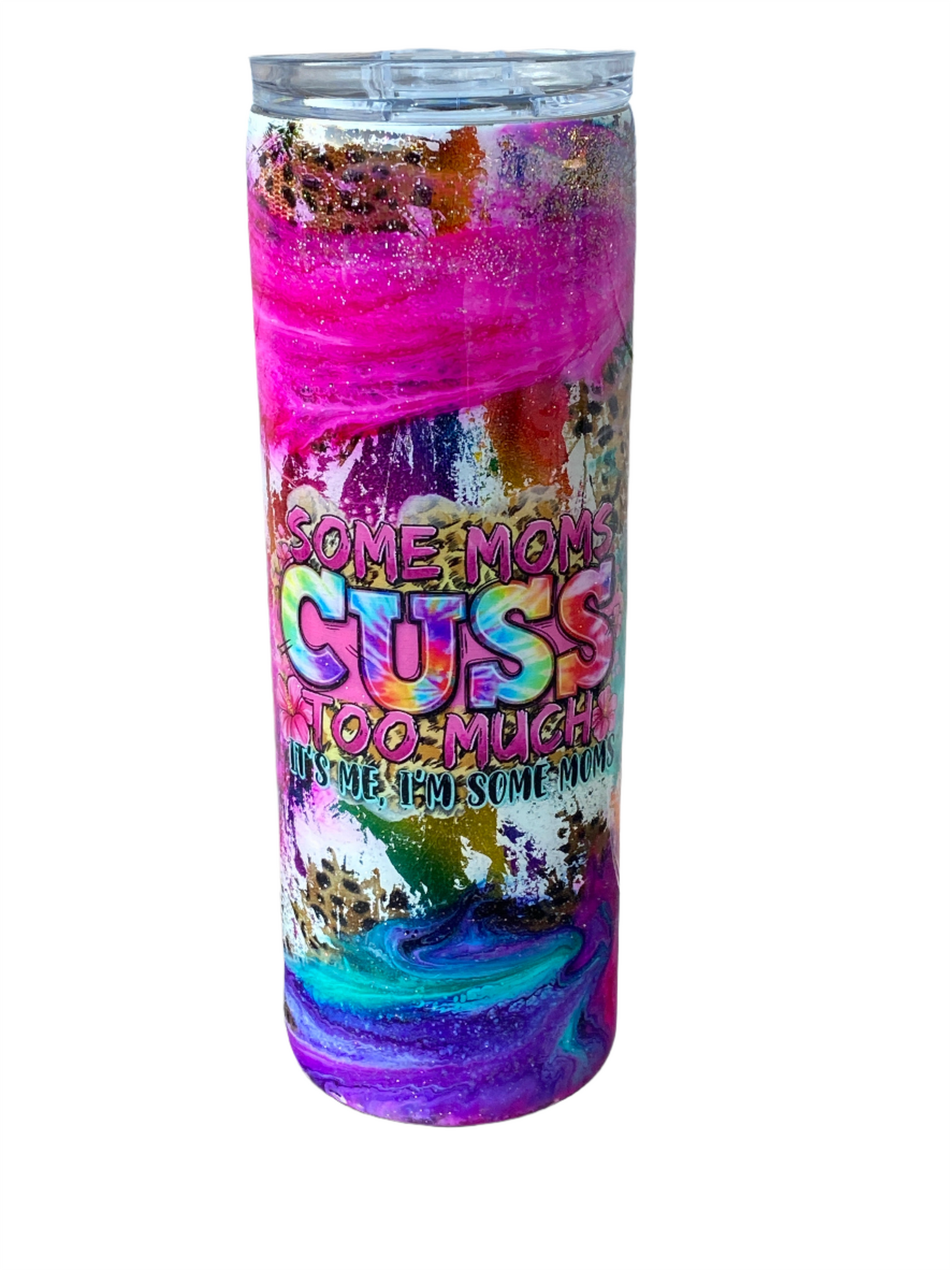 Custom Painted Moms Cuss Stainless Skinny Tumbler w/Sliding Lid and Straw- 20 Oz