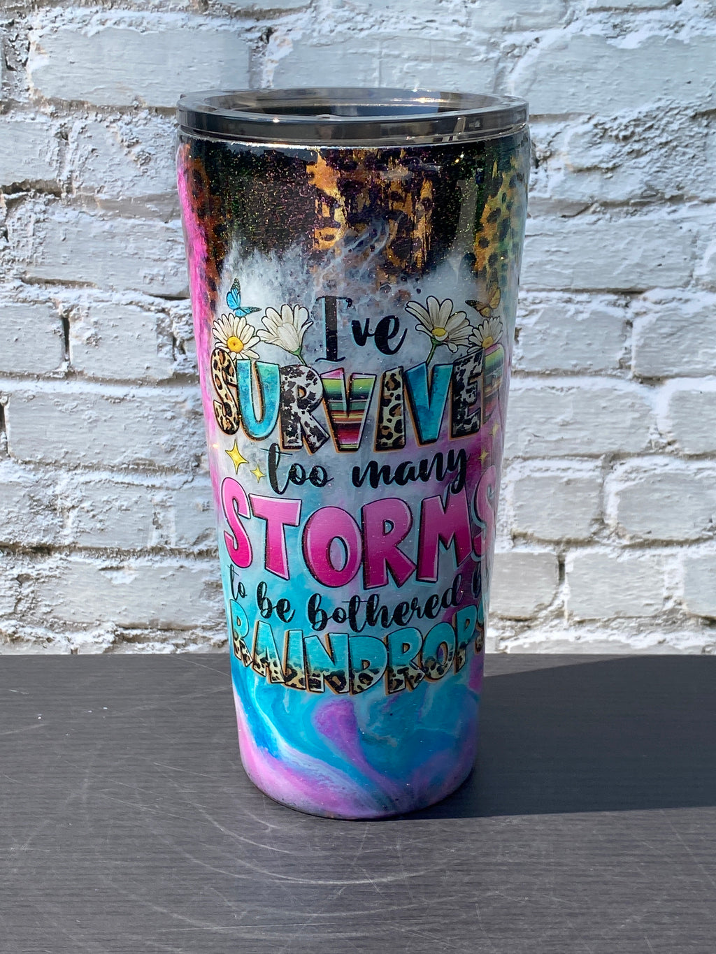 Custom Painted Survive Storms Stainless Gradual Tumbler w/Sliding Lid and Straw- 24 Oz