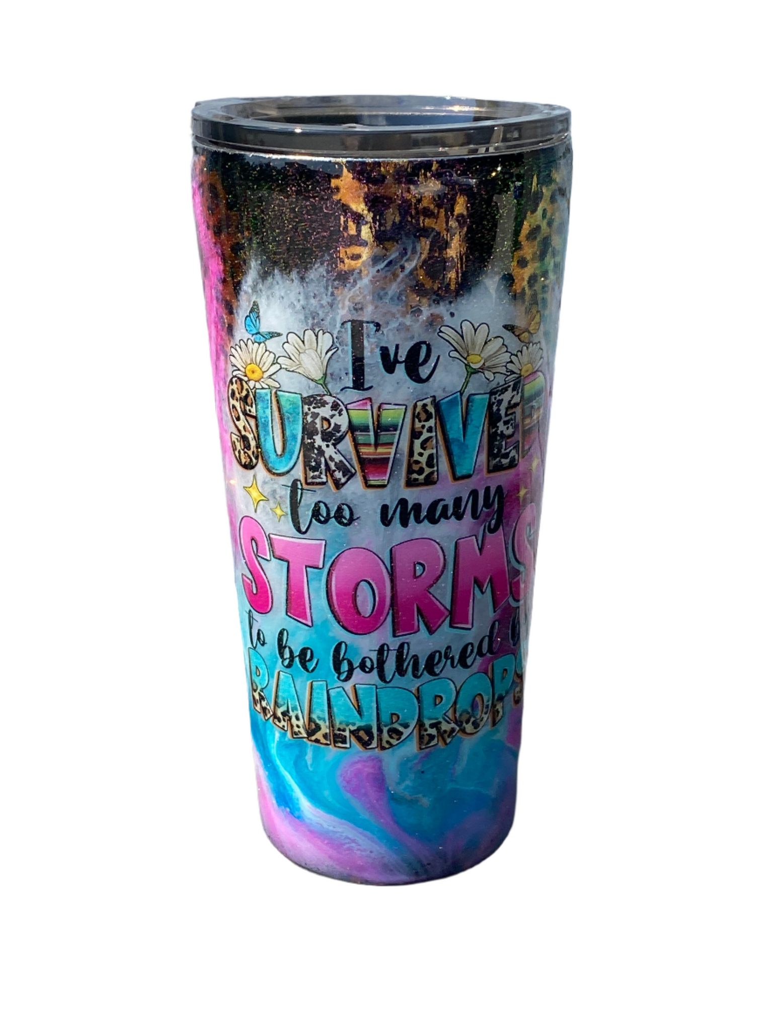 Custom Painted Survive Storms Stainless Gradual Tumbler w/Sliding Lid and Straw- 24 Oz