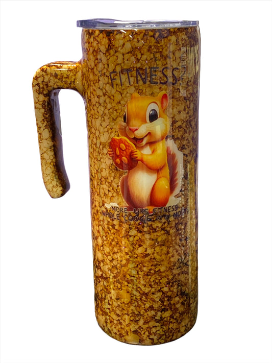 Custom Painted Fitness Squirrel Stainless Grippy Handle Tumbler w/Sliding Lid and Straw- 20 Oz