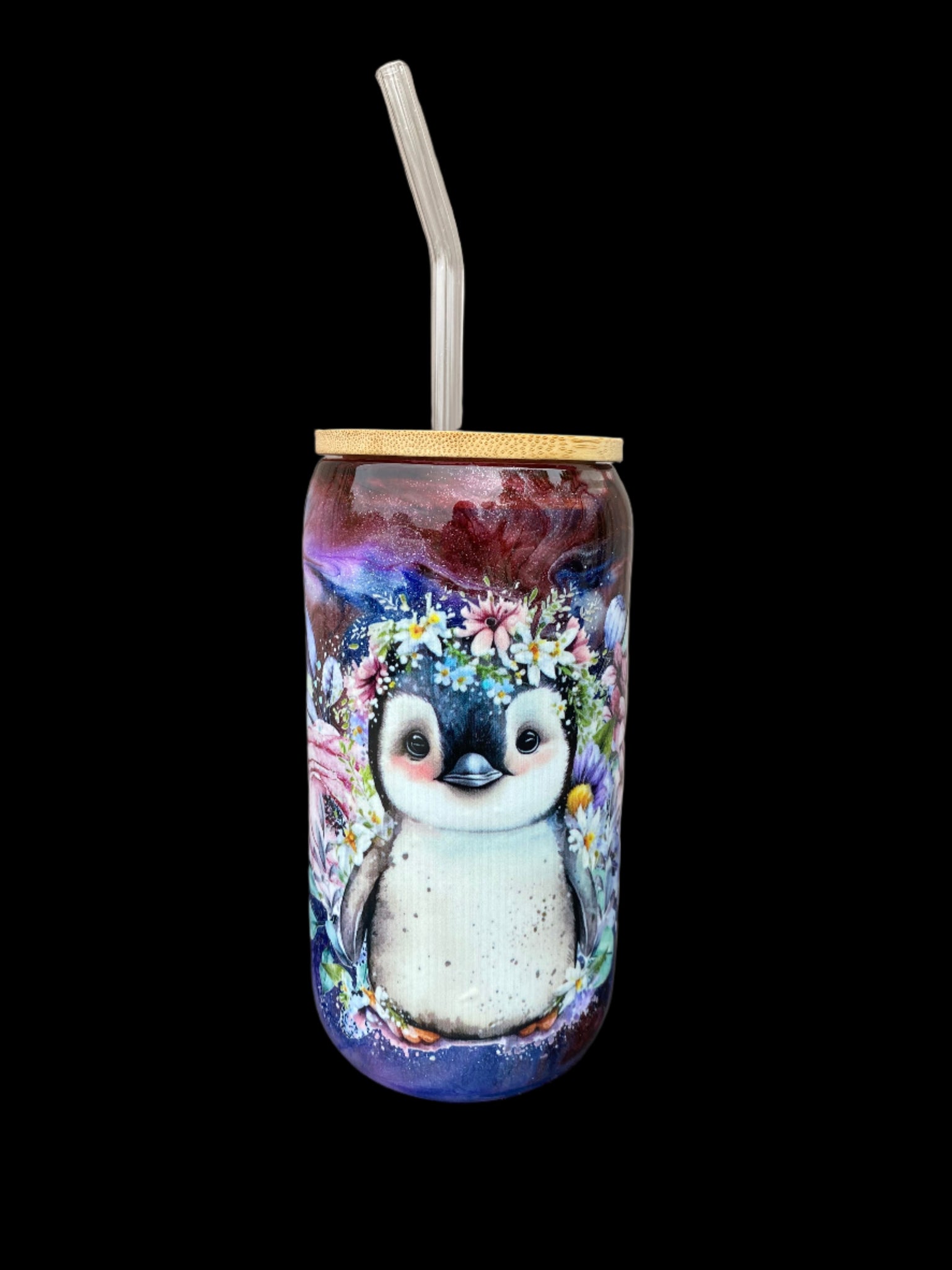 Custom Painted Penguin Glass Tumbler - 18 Oz