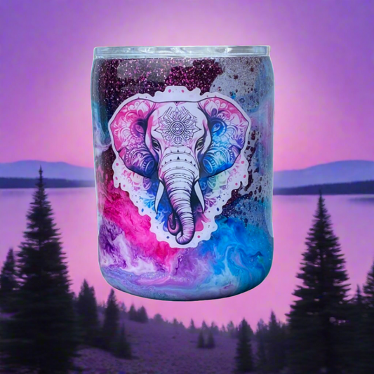 Custom Painted Elephant Stainless Wine Glass w/Lid - 12 Oz