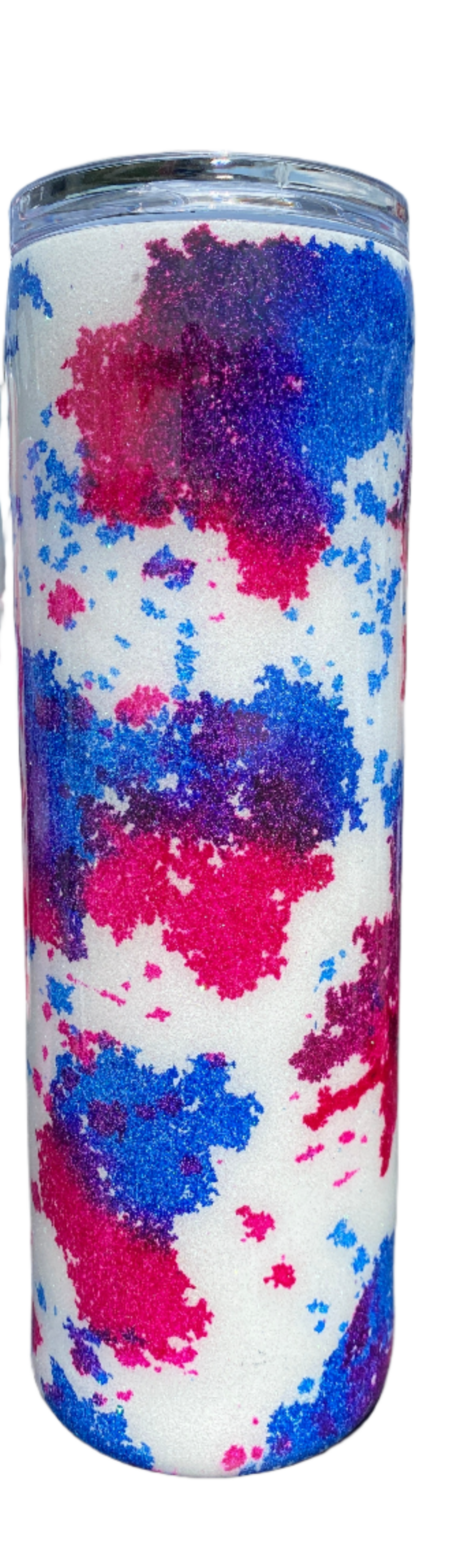 Custom Painted Blue Pink Cow Stainless Skinny Tumbler w/Sliding Lid and Straw- 30 Oz