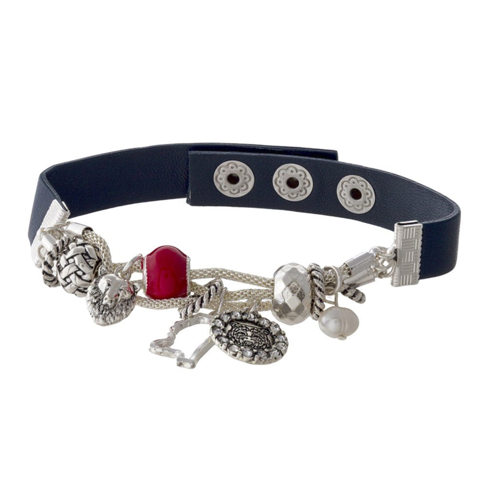 Faux leather snap bracelet with MISSISSIPPI state charms