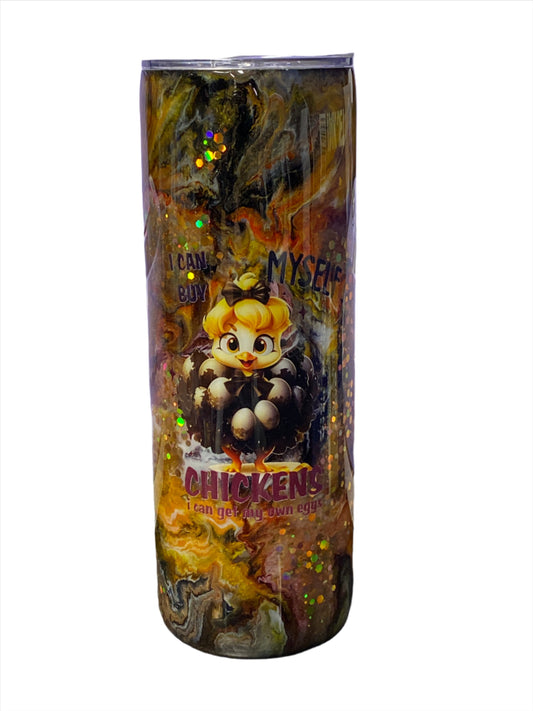 Custom Painted Myself Chicken Stainless Skinny Tumbler w/Sliding Lid and Straw- 20 Oz
