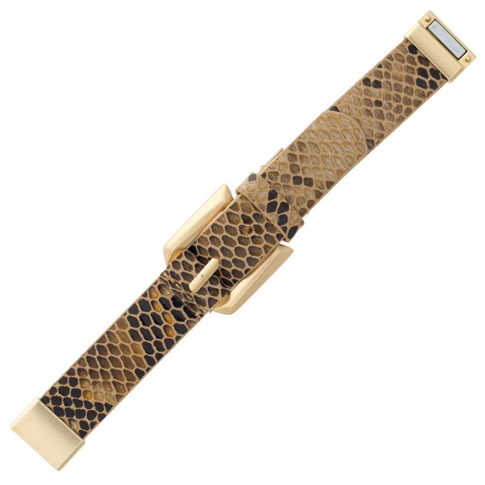 Faux leather snakeskin bracelet featuring a buckle detail with a magnetic closure