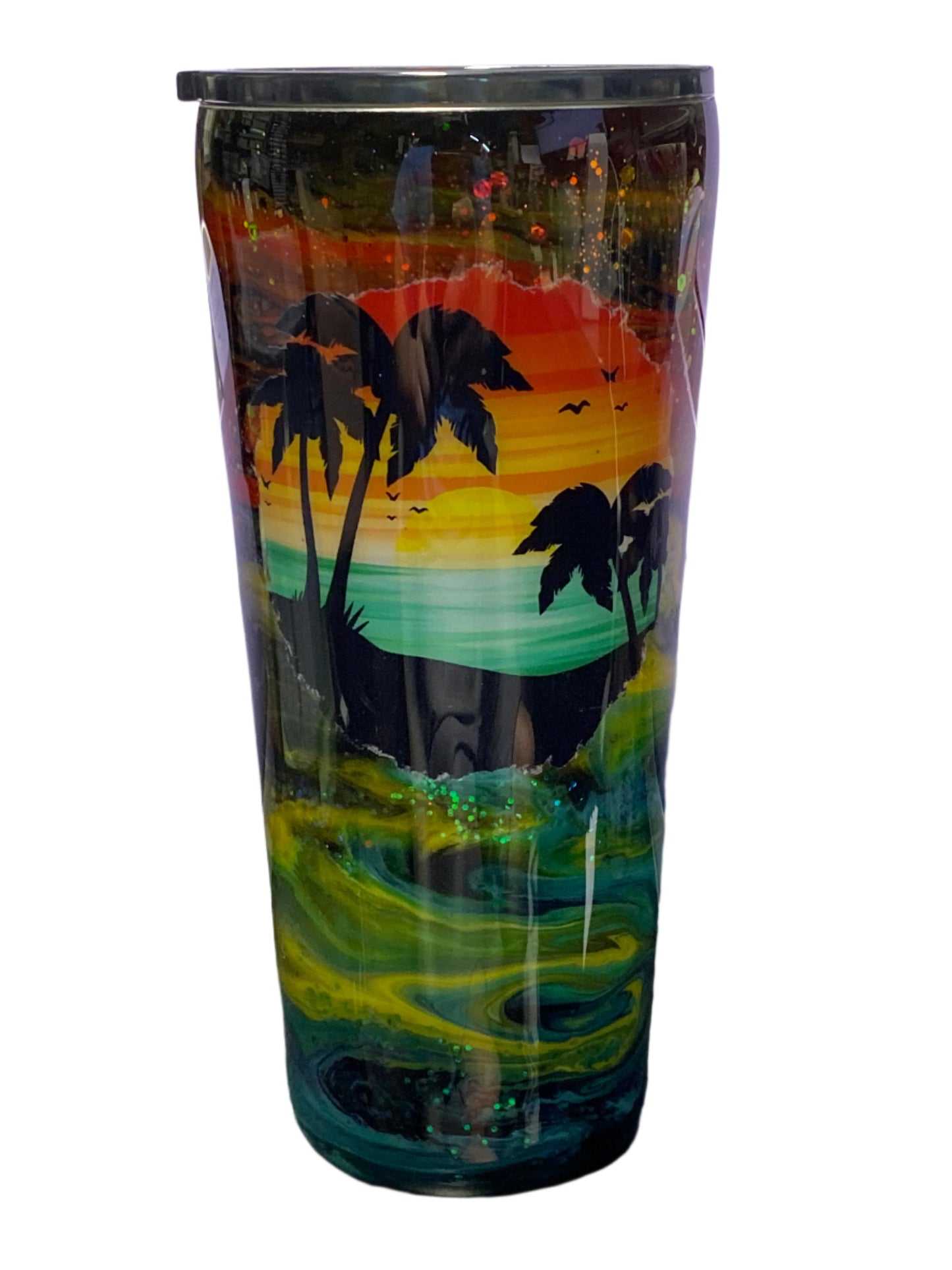 Custom Painted Island Scene Stainless Slim Tumbler - 22 Oz