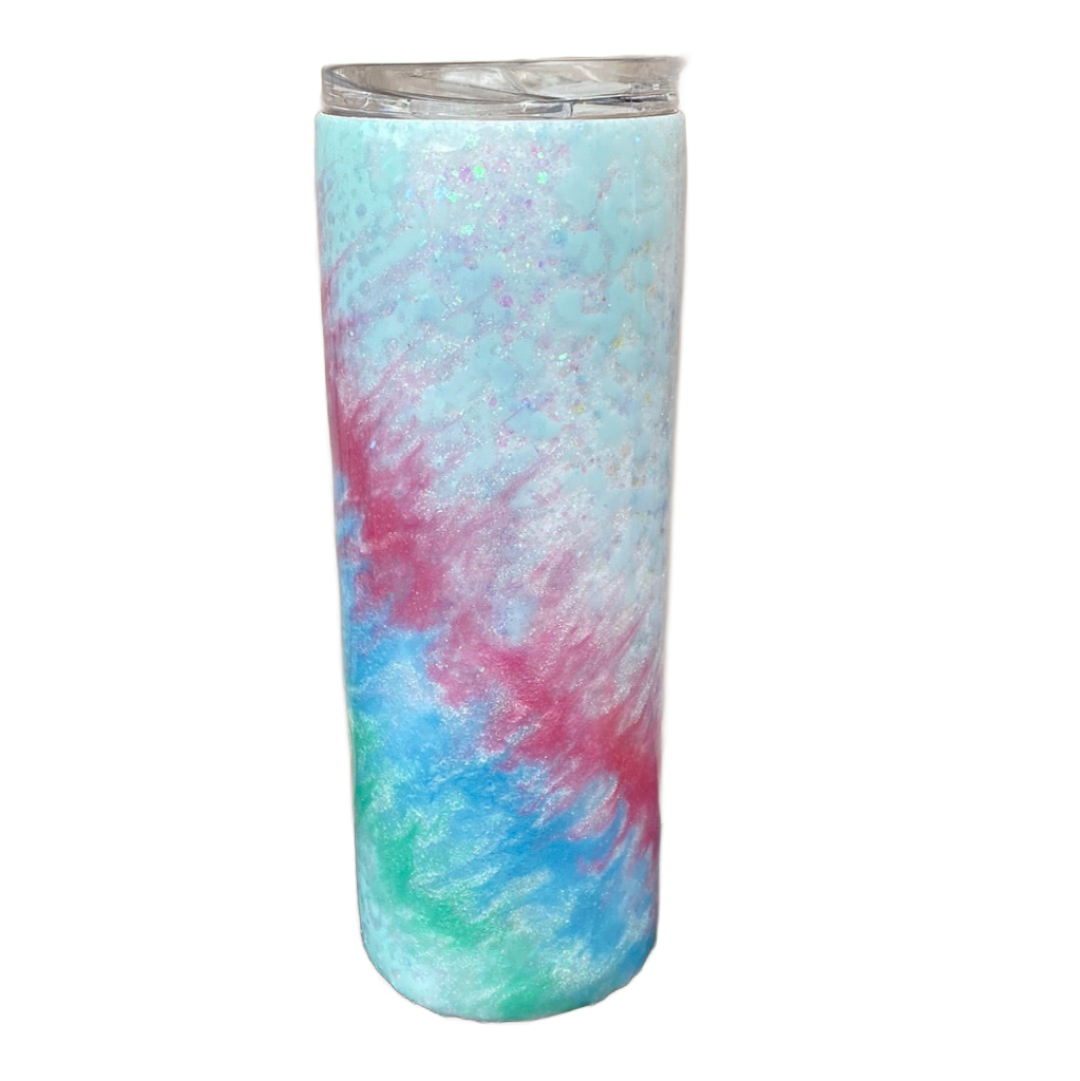 Glow In Dark Custom Painted Pastel Swirl Skinny Tumbler w/Sliding Lid and Straw- 20 Oz