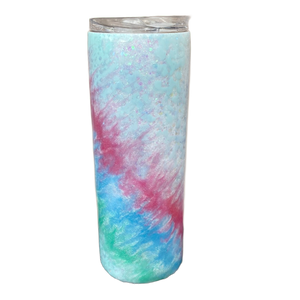 Glow In Dark Custom Painted Pastel Swirl Skinny Tumbler w/Sliding Lid and Straw- 20 Oz