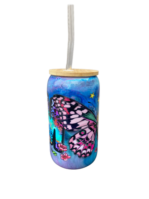 Custom Painted Butterfly Mom Glass Tumbler - 18 Oz