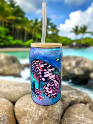 Custom Painted Butterfly Mom Glass Tumbler - 18 Oz