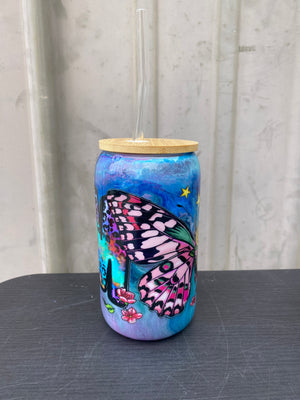 Custom Painted Butterfly Mom Glass Tumbler - 18 Oz