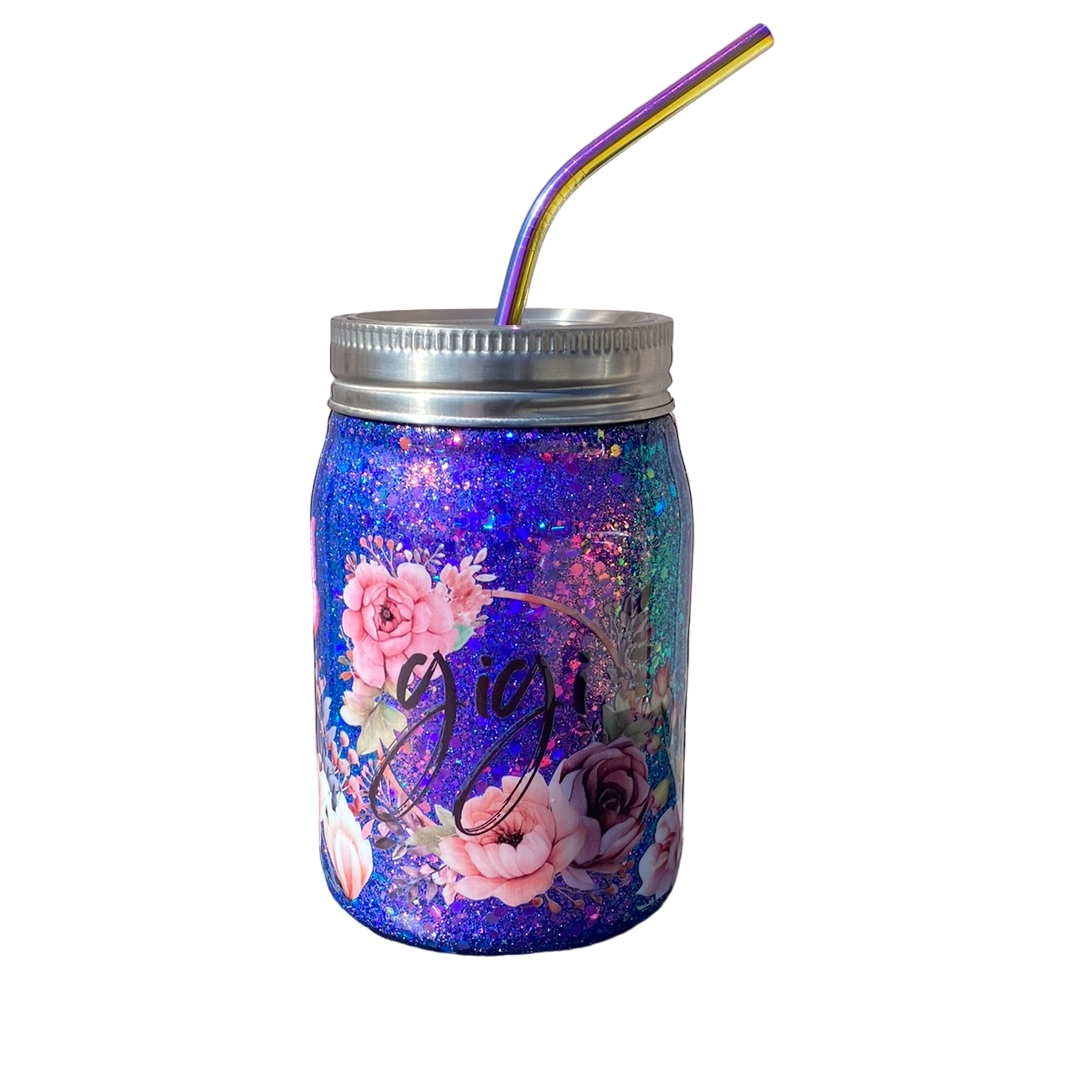 Custom Painted Stainless Steel Mason Jar Tumbler - 12 Oz