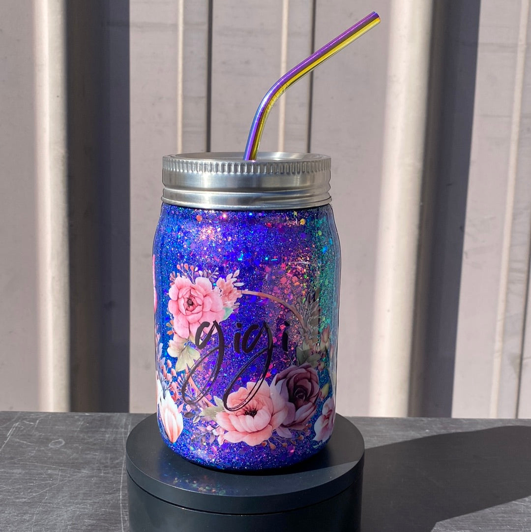 Custom Painted Stainless Steel Mason Jar Tumbler - 12 Oz