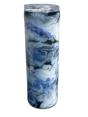 Custom Painted Black Purple Swirl Stainless Skinny Tumbler w/Sliding Lid and Straw- 30 Oz