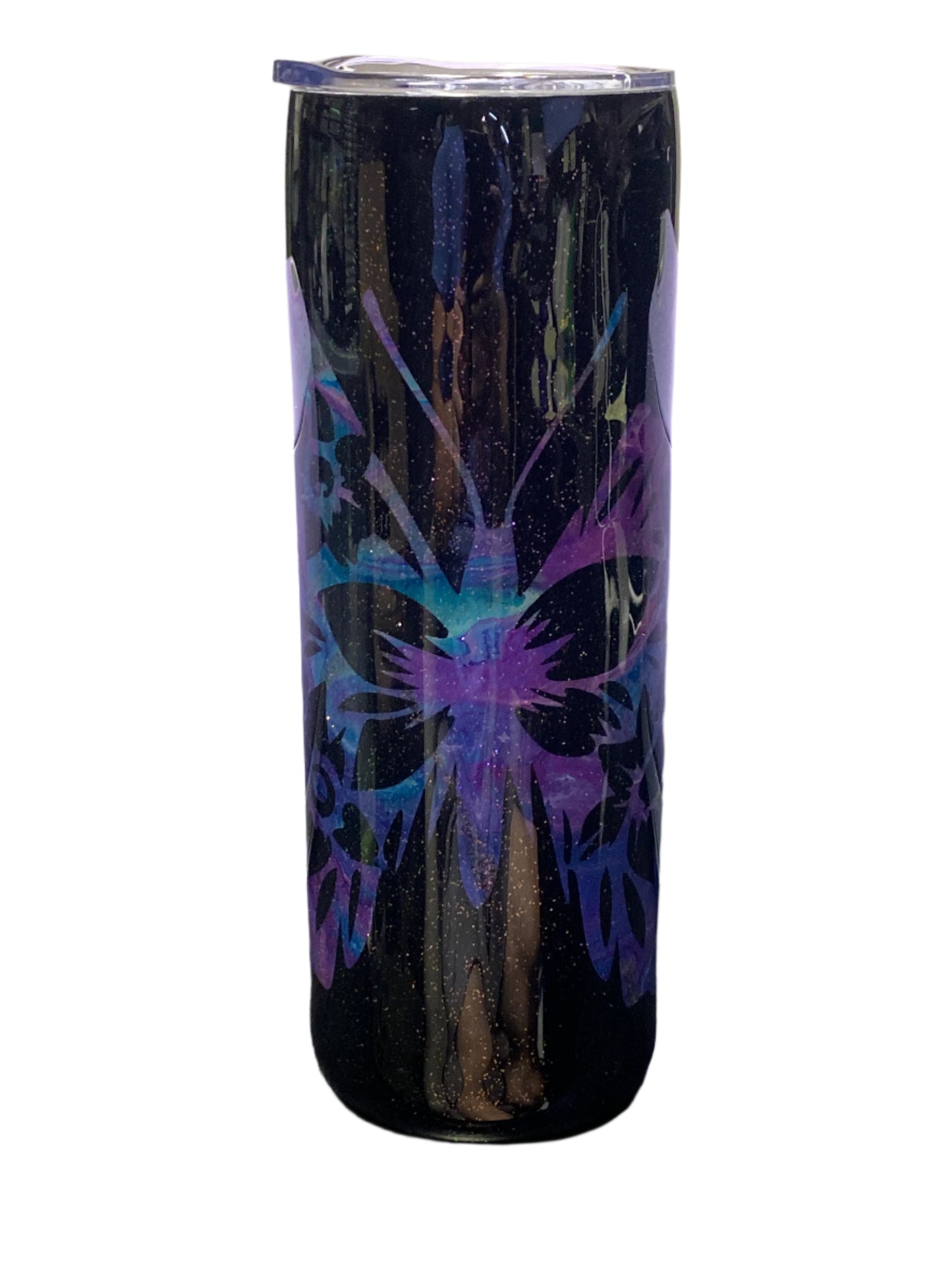 Custom Painted Peekaboo Butterfly Stainless Skinny Tumbler w/Sliding Lid and Straw- 20 Oz