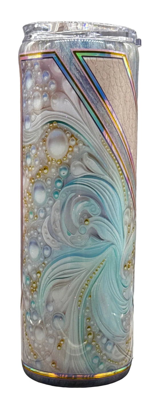 Custom Painted Pastel Pearl Swirl Stainless Skinny Tumbler w/Sliding Lid and Straw- 30 Oz