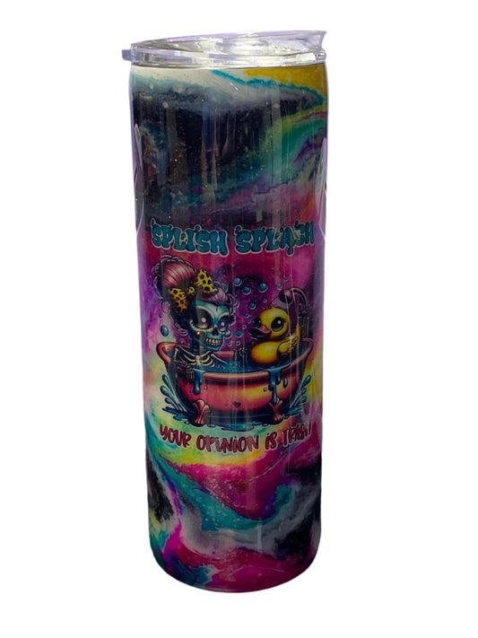 Custom Painted Splish Splash Duck Coffee Stainless Skinny Tumbler w/Sliding Lid and Straw- 20 Oz