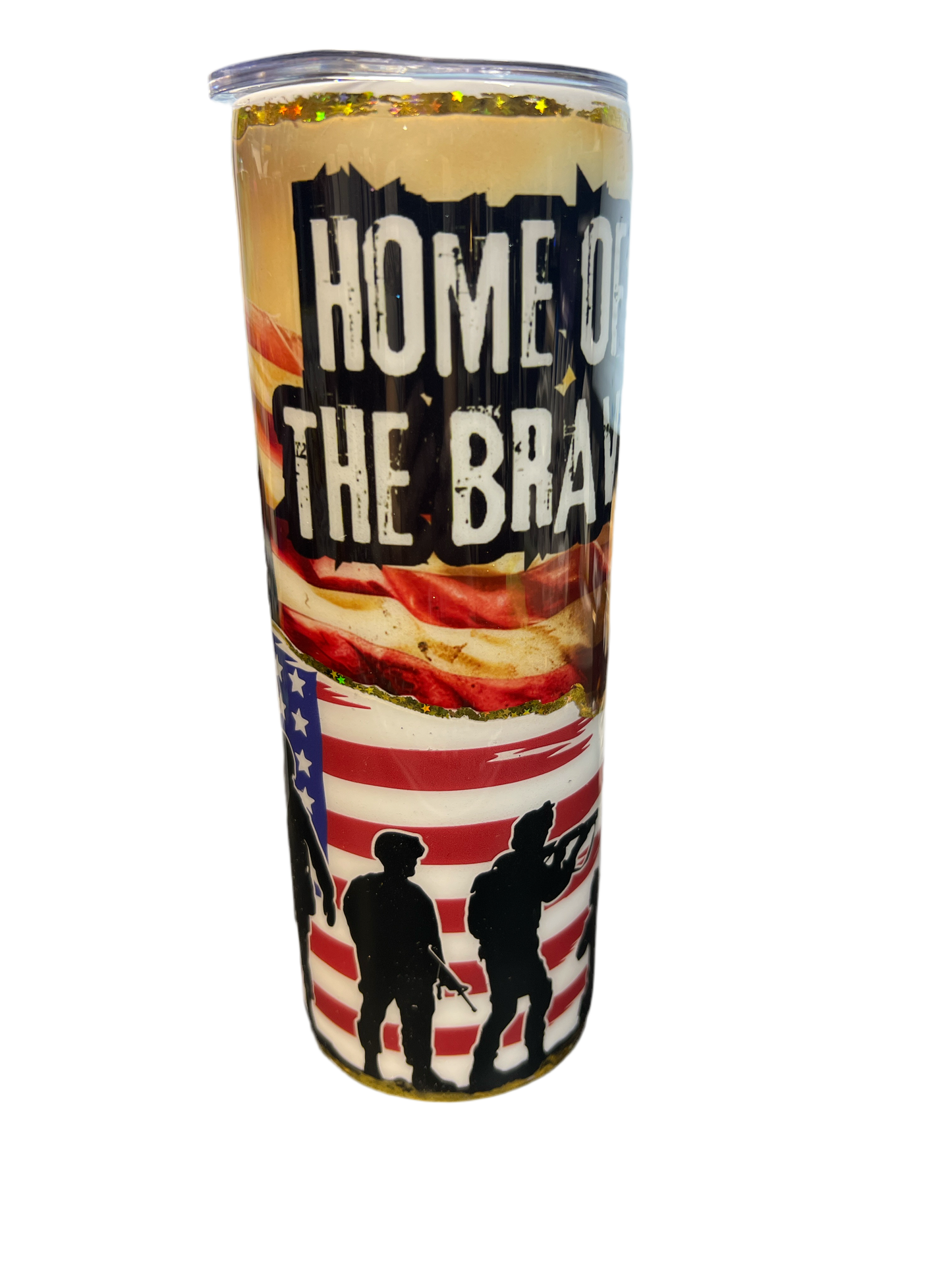 Custom Home of the Brave Stainless Skinny Tumbler w/Sliding Lid and Straw- 20 Oz