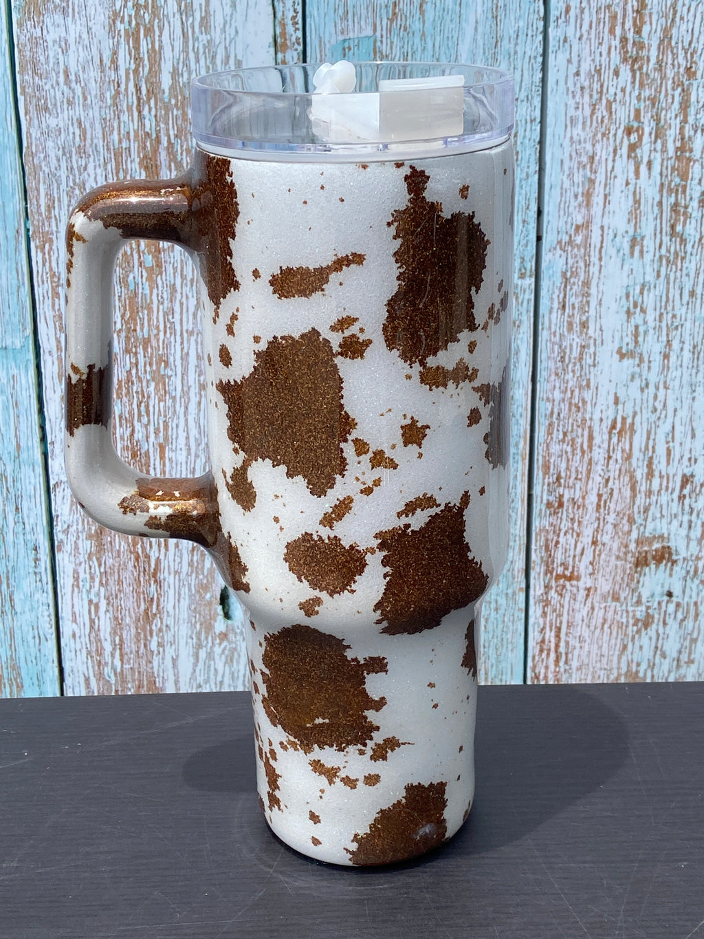 Hand Painted Light Brown Cow Stainless Steel Traveler Tumbler - 40 Oz