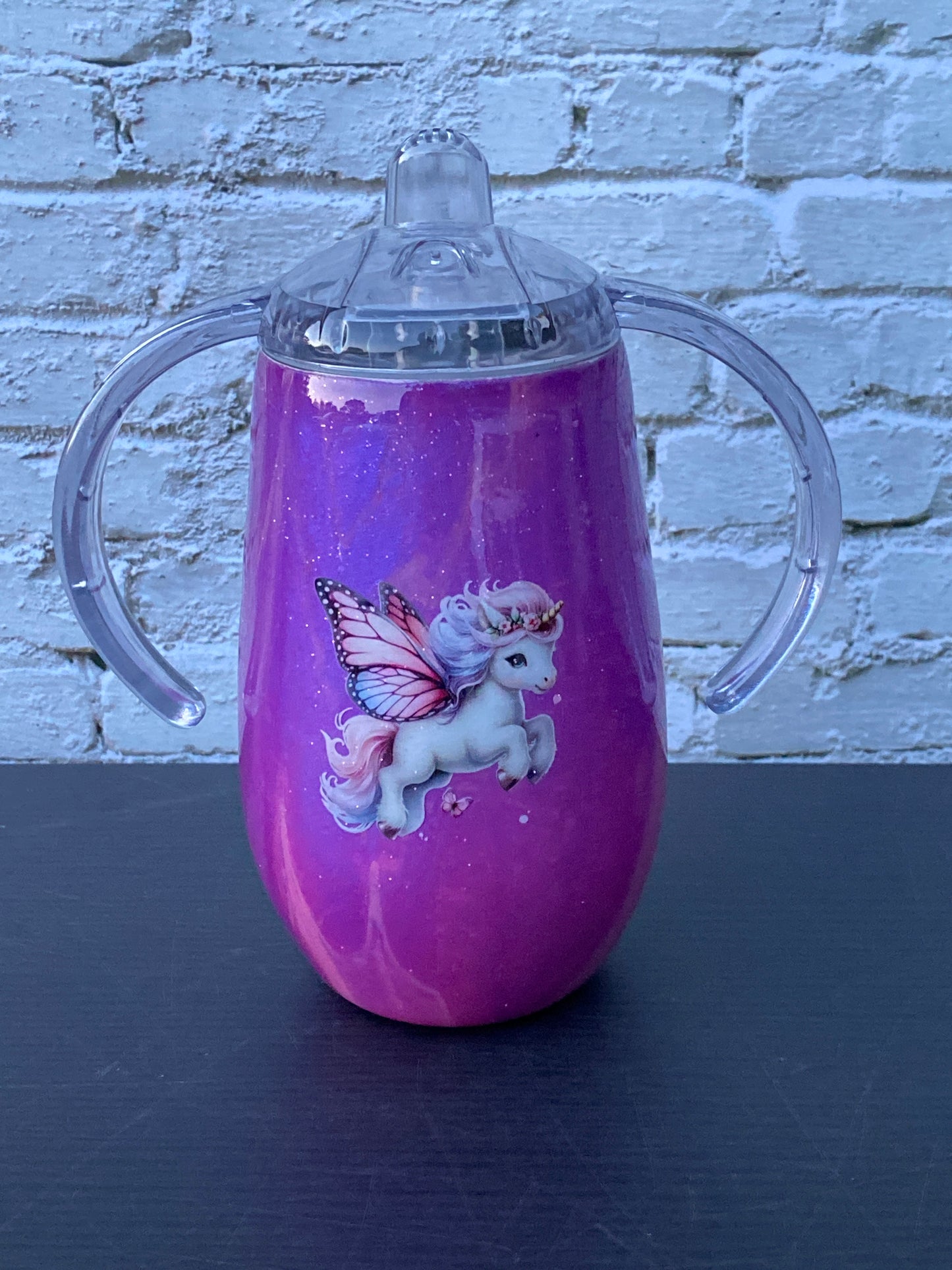 Custom Hand-Painted Unicorn Tumbler with Sippy Lid - 14 Oz