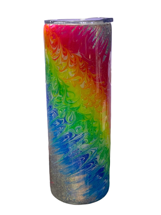 Custom Painted Tie Dye Swirl Stainless Skinny Tumbler w/Sliding Lid and Straw- 20 Oz