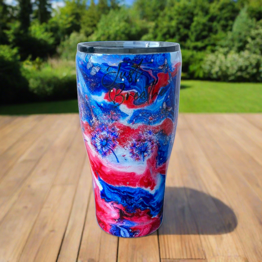 Hand Painted Blue Patriotic Stainless Skinny Curve Tumbler - 32 Oz