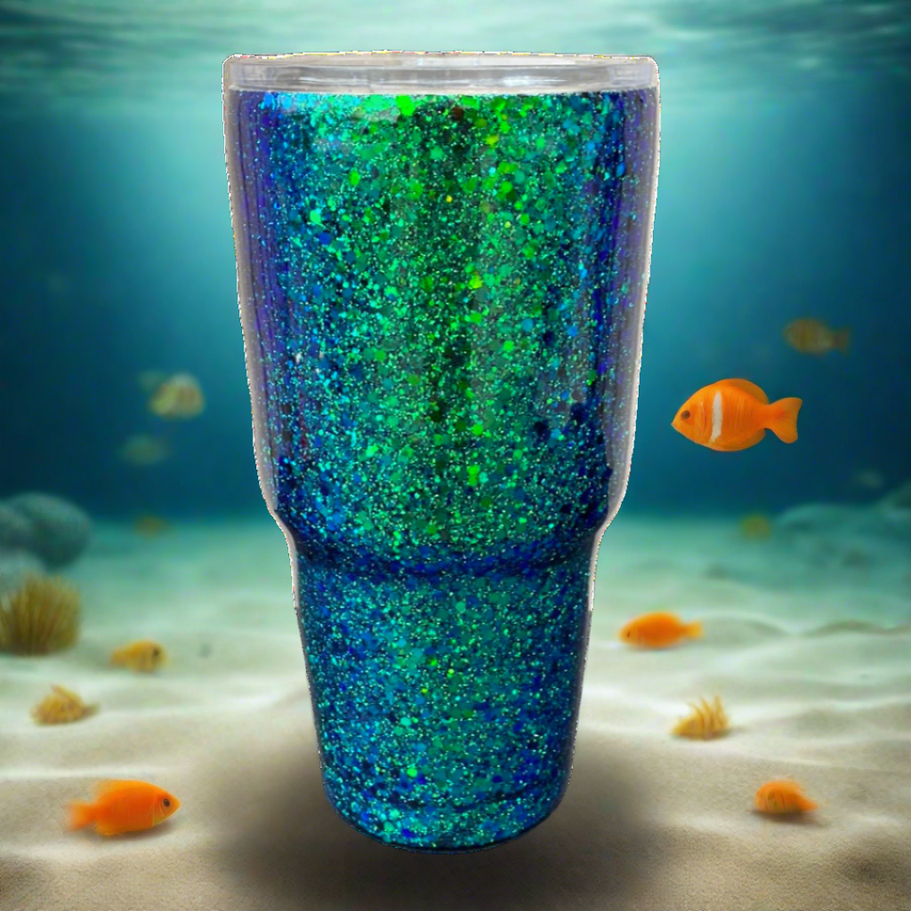 Custom Painted Mermaid Glitter Stainless Classic Curve Tumbler - 30 Oz