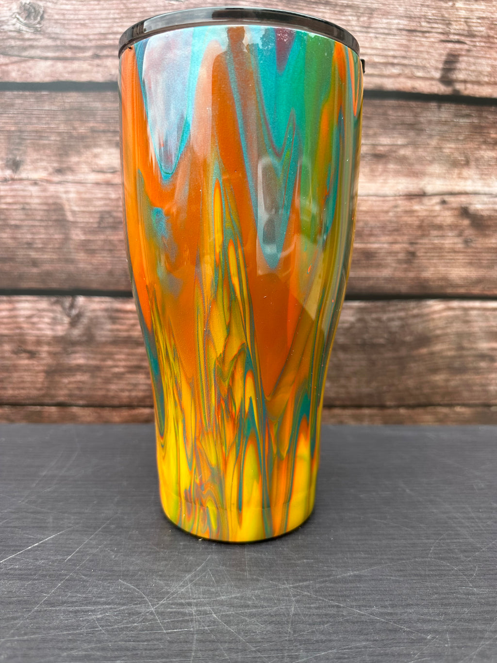 Custom Painted Glow Color Swirl Stainless Modern Curve Tumbler - 30 Oz