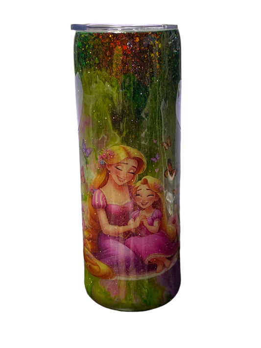 Custom Painted Princess Stainless Skinny Tumbler w/Sliding Lid and Straw- 20 Oz