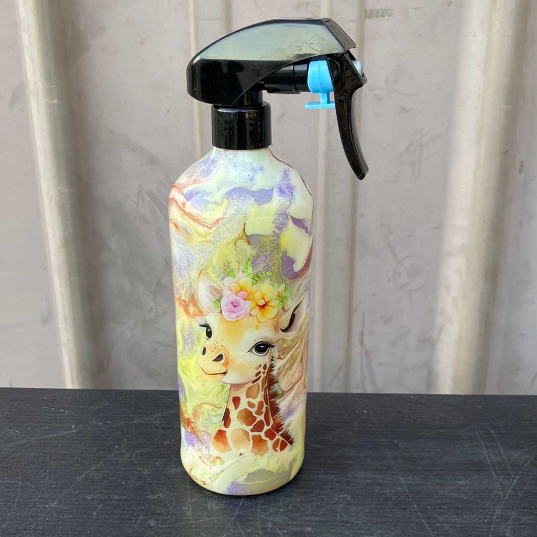 Custom Painted Giraffe Stainless Spray Bottle w/Sprayer - 16 Oz