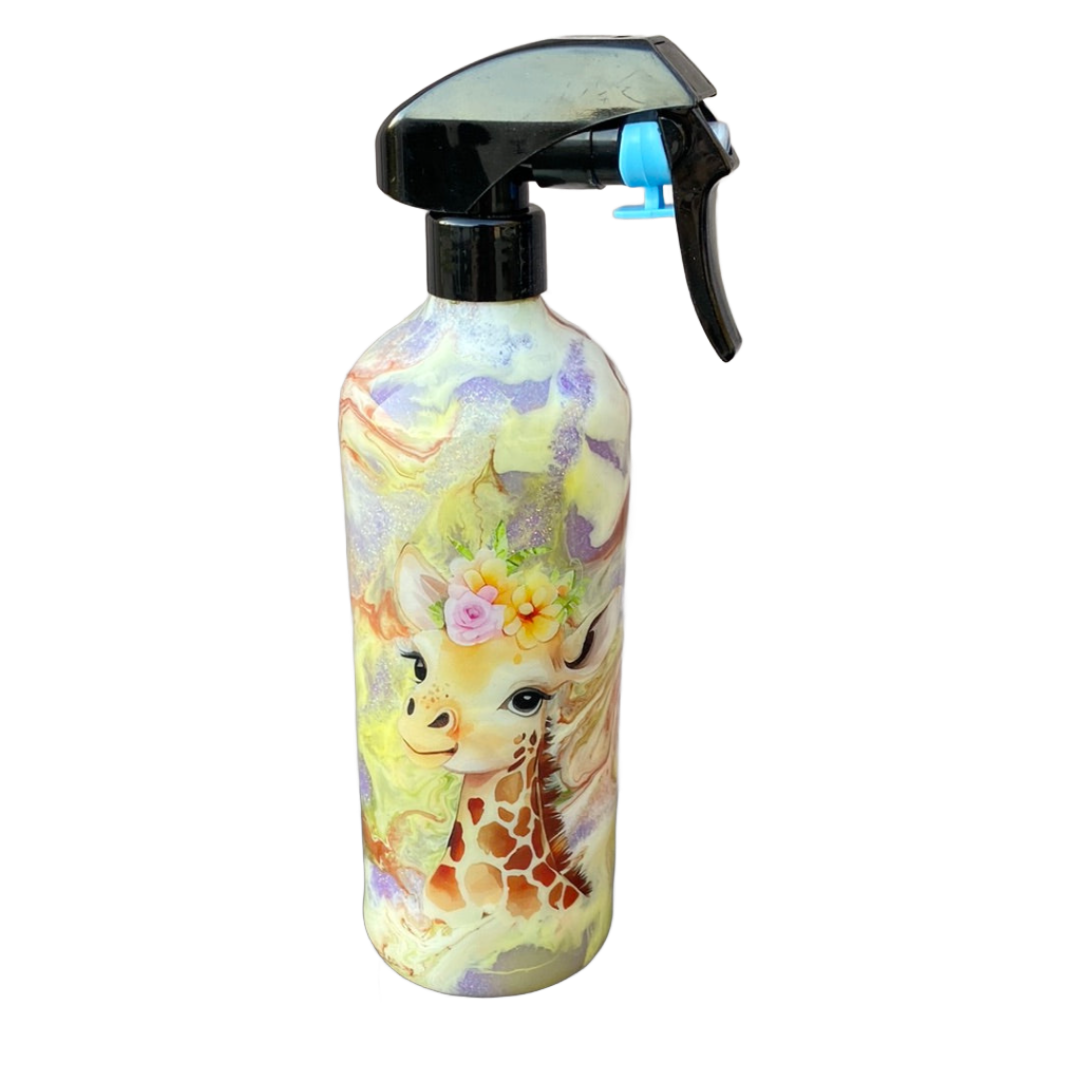 Custom Painted Giraffe Stainless Spray Bottle w/Sprayer - 16 Oz