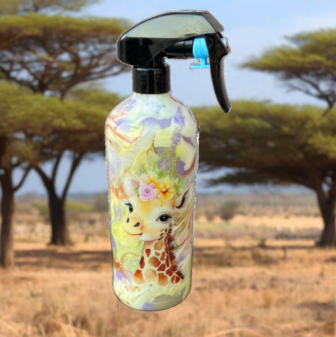 Custom Painted Giraffe Stainless Spray Bottle w/Sprayer - 16 Oz