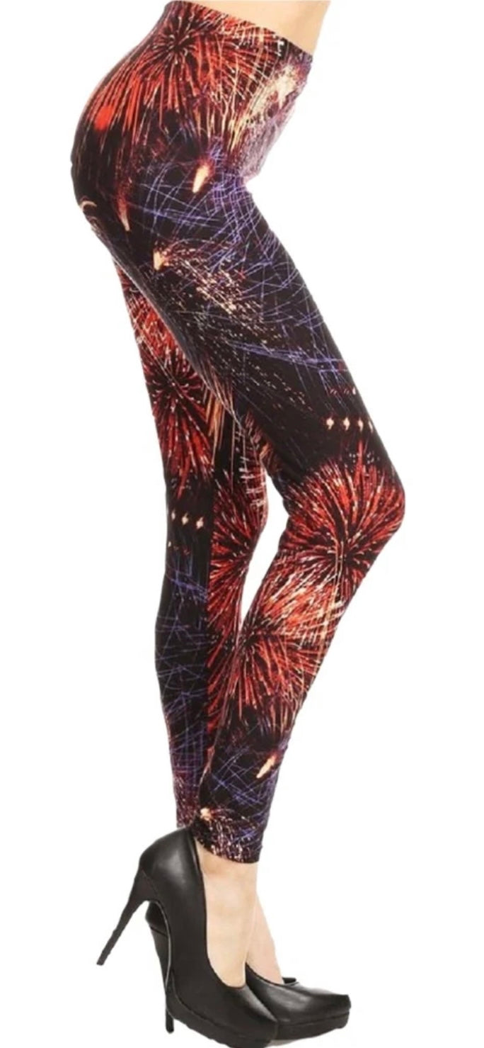 Firework Print Print Full Length One Size Leggings