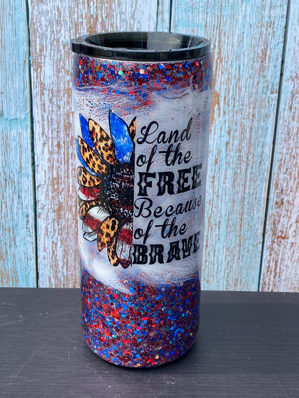 Custom Painted Free Brave Stainless Fatty Tumbler w/Sliding Lid and Straw- 30 Oz