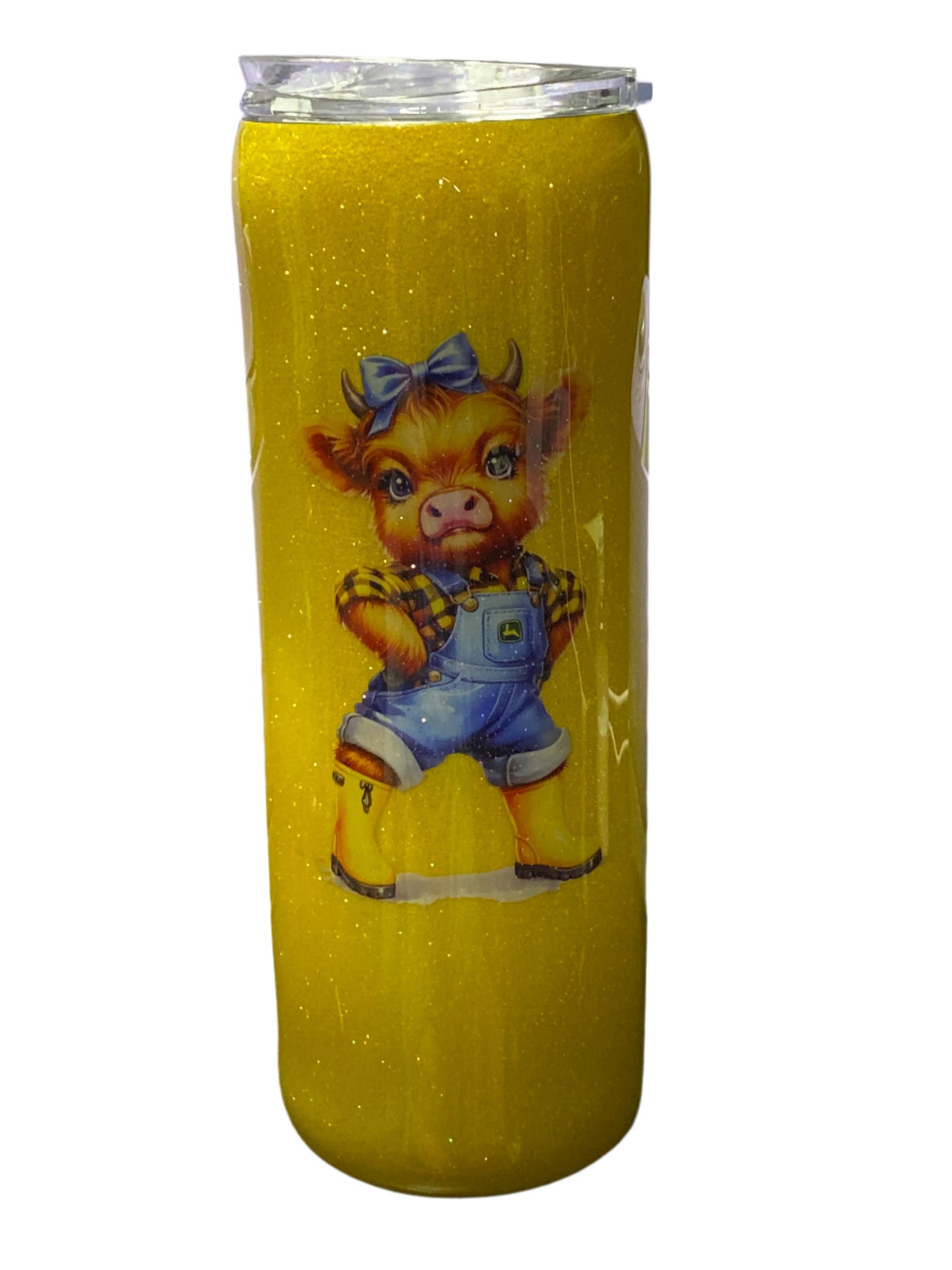 Custom Painted Farmer Cowgirl Stainless Skinny Tumbler w/Sliding Lid and Straw- 20 Oz