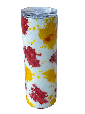 Custom Painted Red Yellow Cow Stainless Skinny Tumbler w/Sliding Lid and Straw- 20 Oz