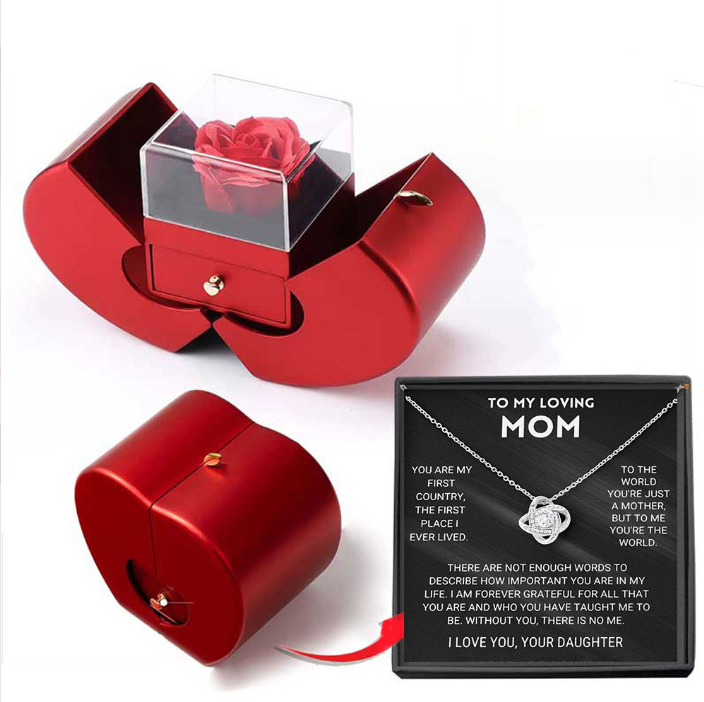 Fashion Jewelry Box Red Apple Christmas Gift Necklace Eternal Rose