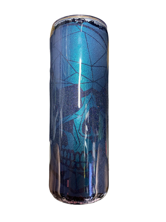 Custom Painted Hidden Skull Stainless Skinny Tumbler w/Sliding Lid and Straw- 20 Oz