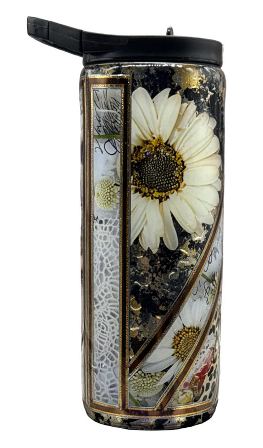 Custom Painted Leopard Daisy Stainless Skinny Tumbler - 25 Oz Duo