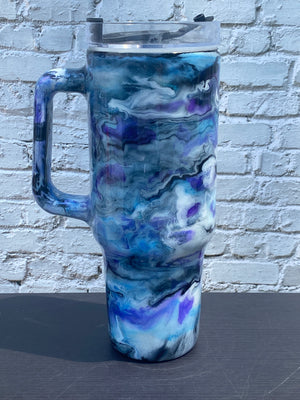 Hand Painted Purple Swirl Stainless Steel Traveler Tumbler - 40 Oz