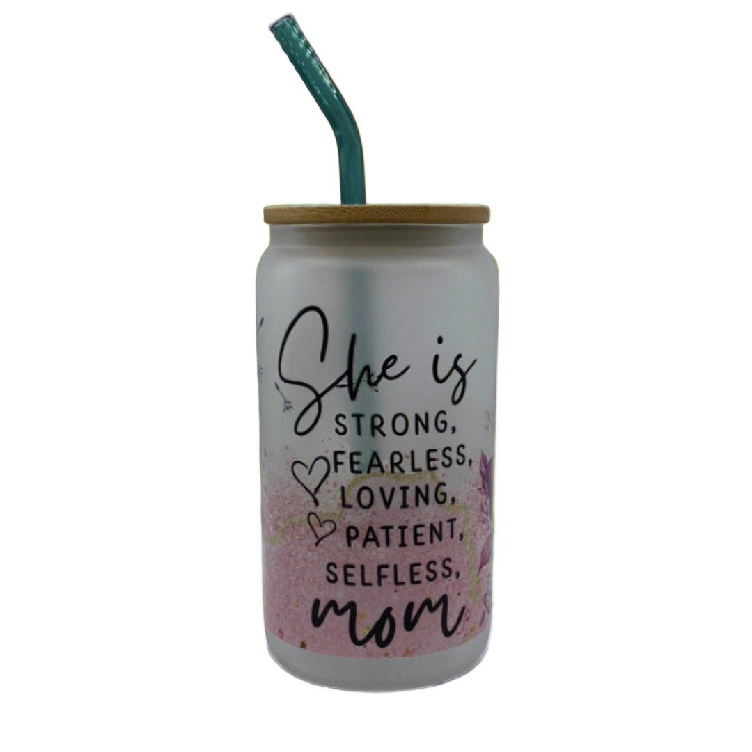 She Is Strong Butterfly Floral Glass Tumbler - 18 Oz