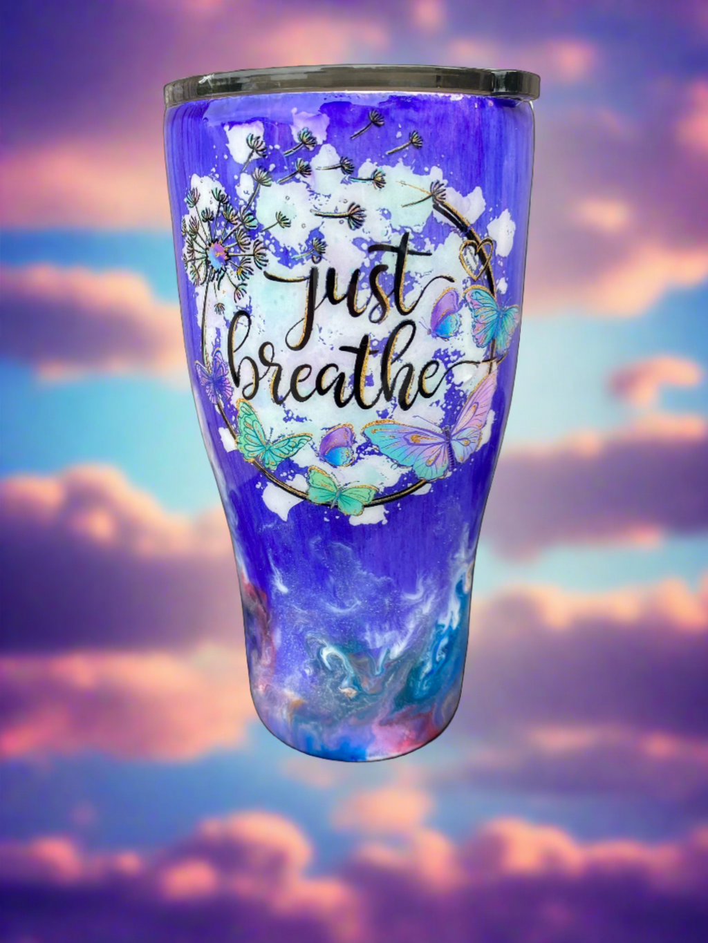 Custom Painted Just Breathe Stainless Classic Curve Tumbler - 30 Oz