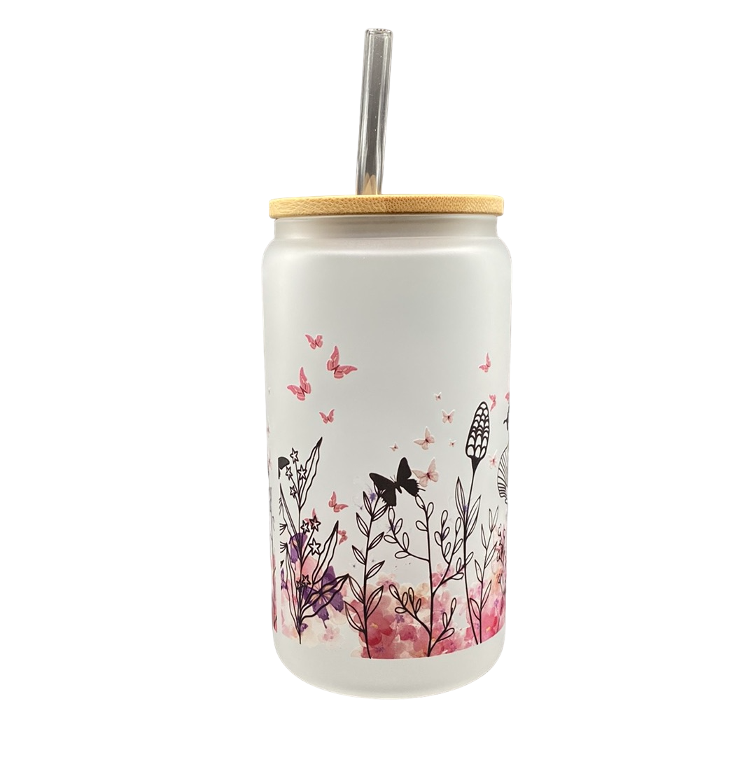 MAMA Butterfly Floral Glass Tumbler - 18 Oz