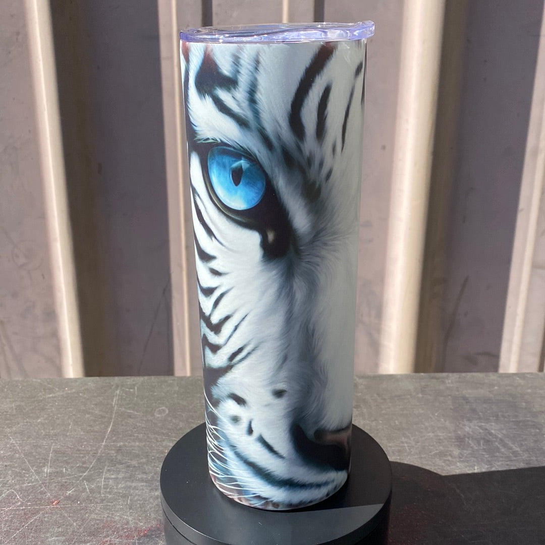 Glow In Dark Tiger Eyes Skinny Tumbler w/Sliding Lid and Straw- 20 Oz