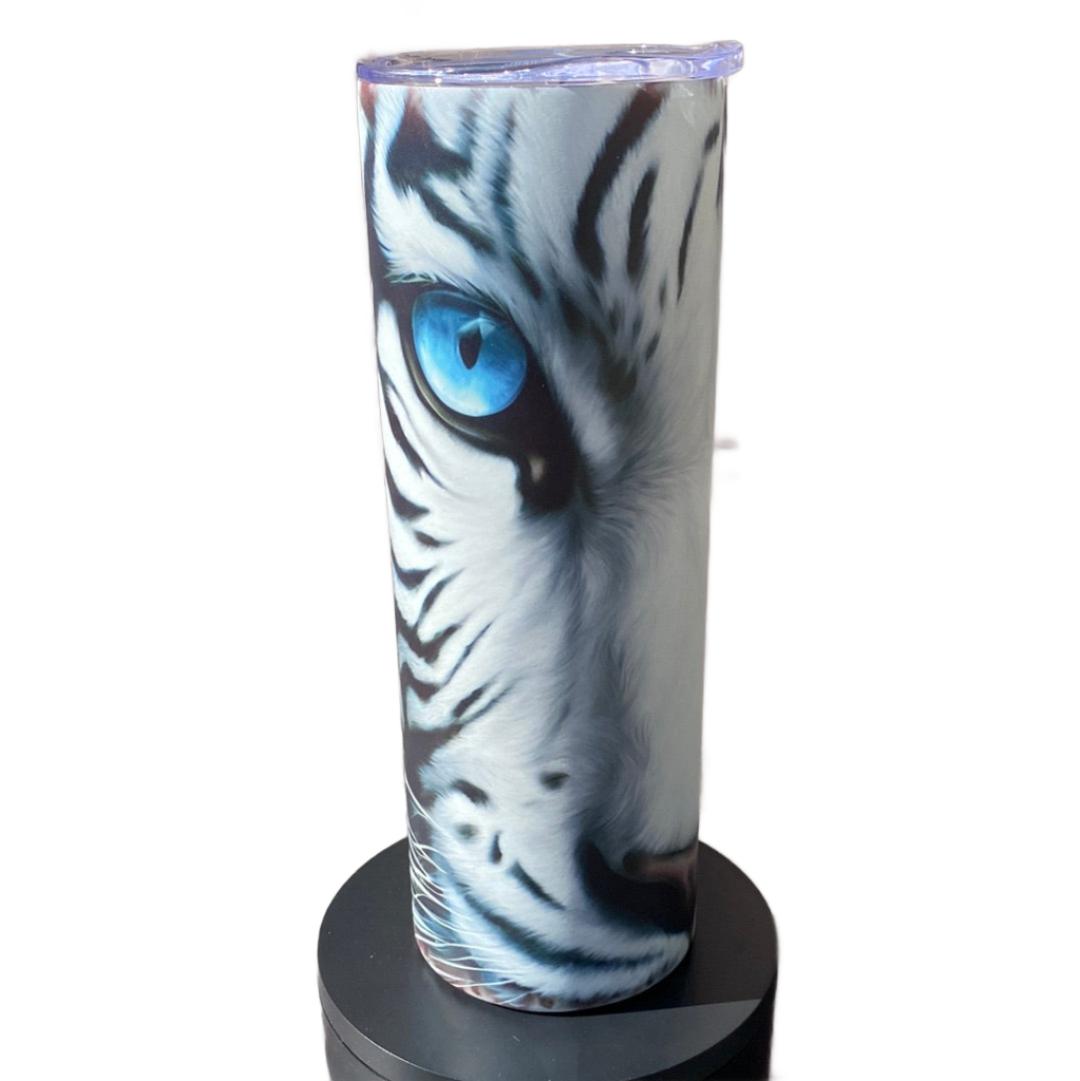 Glow In Dark Tiger Eyes Skinny Tumbler w/Sliding Lid and Straw- 20 Oz