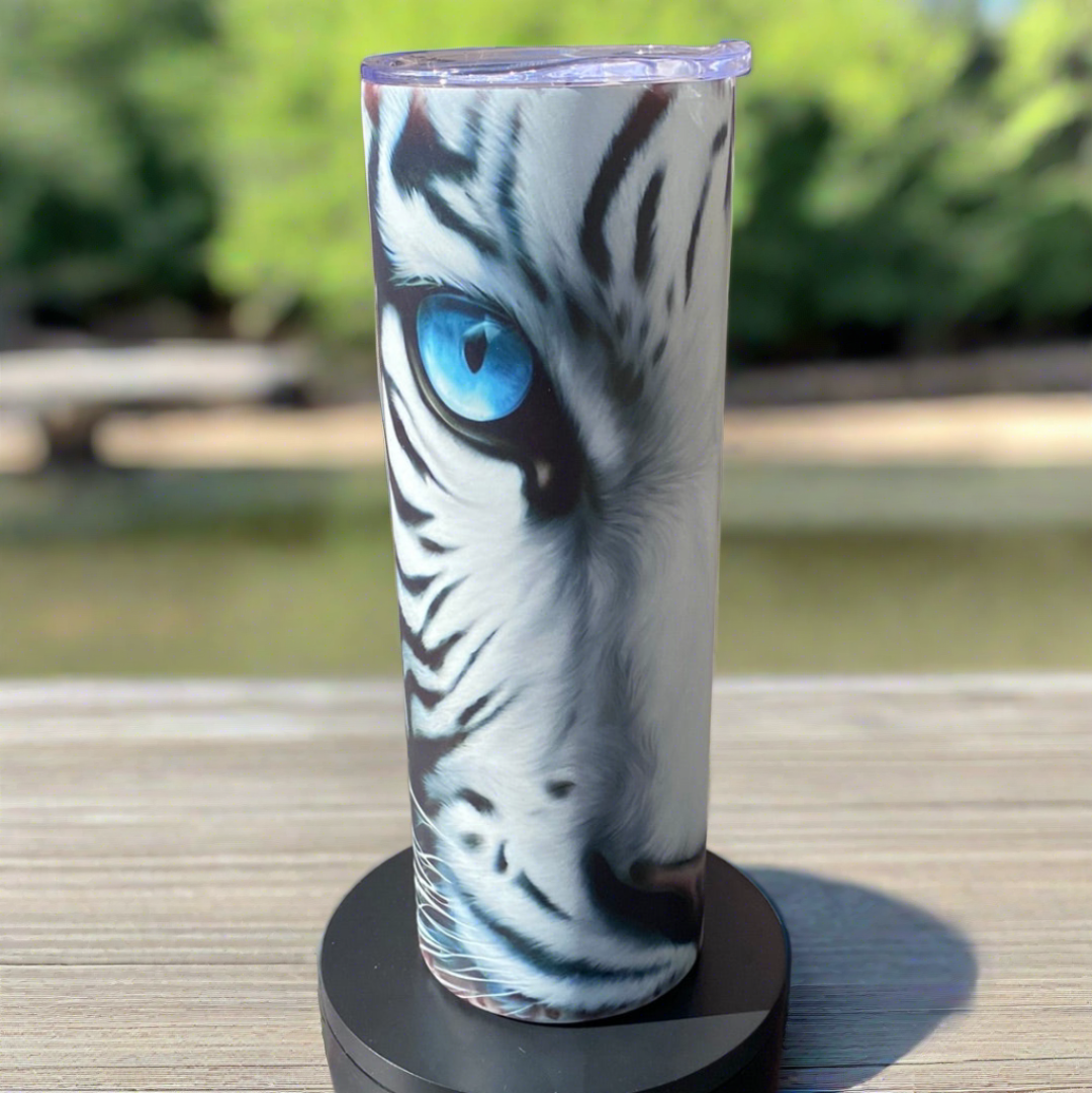 Glow In Dark Tiger Eyes Skinny Tumbler w/Sliding Lid and Straw- 20 Oz