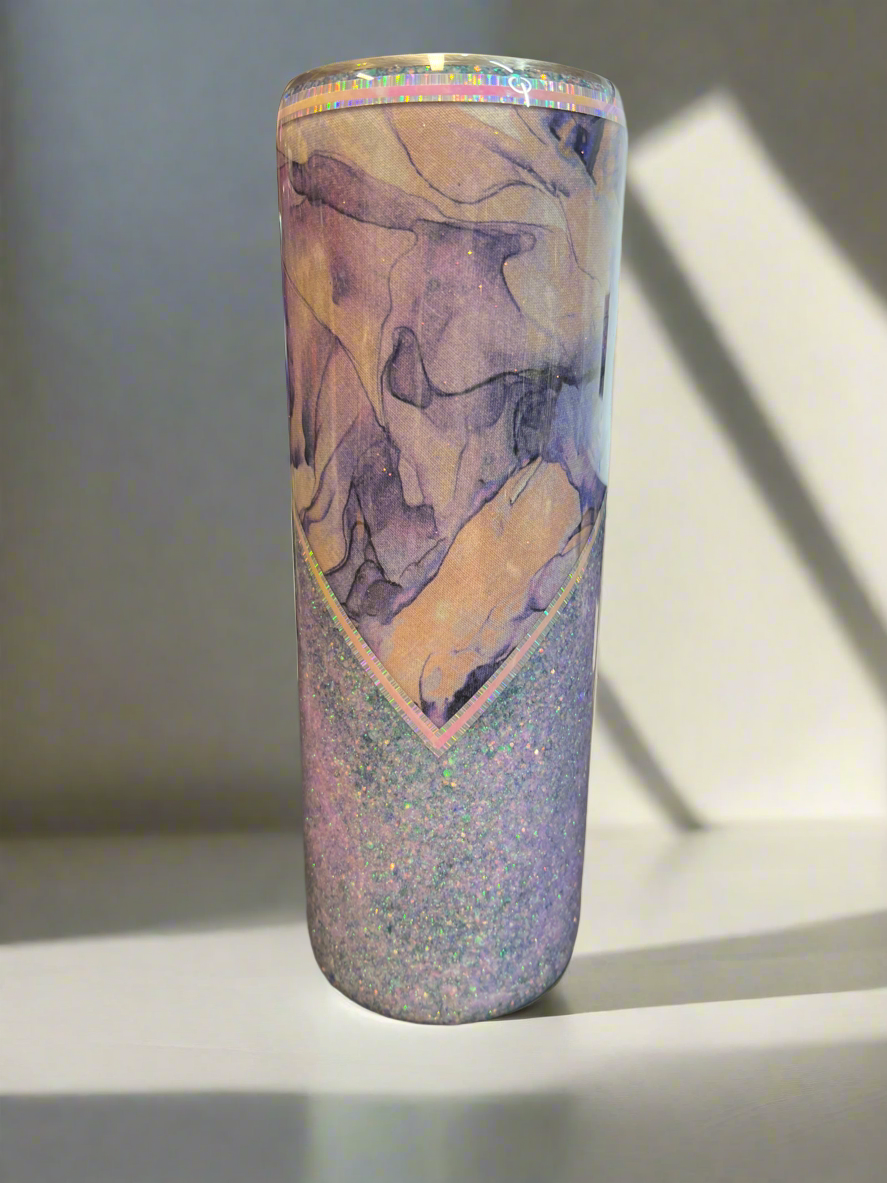 Custom Painted Pink & Purple Glitter Stainless Skinny Tumbler w/Sliding Lid and Straw- 30 Oz (Copy) (Copy)