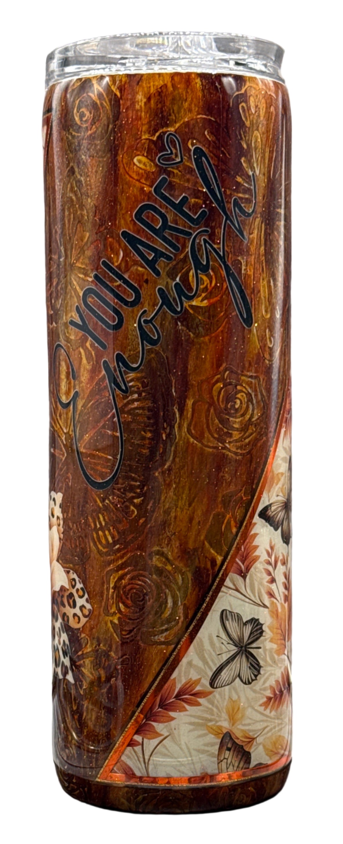 Custom Painted Fall Inspired You Are Enough Stainless Skinny Tumbler w/Sliding Lid and Straw- 30 Oz